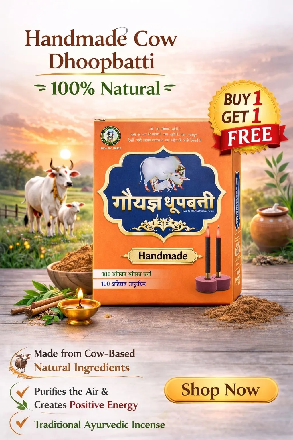 GauYagya Dhoopbatti is crafted with pure organic ingredients, following ancient methods to purify your home and space. Made from natural cow products, these incense sticks help in maintaining a sacred atmosphere while supporting rural artisans. A peaceful aroma fills your home, bringing tranquility and harmony.