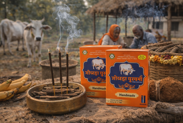 Crafted entirely from organic cow products, our Dhoopbatti (incense sticks) purifies your space while supporting rural artisans.